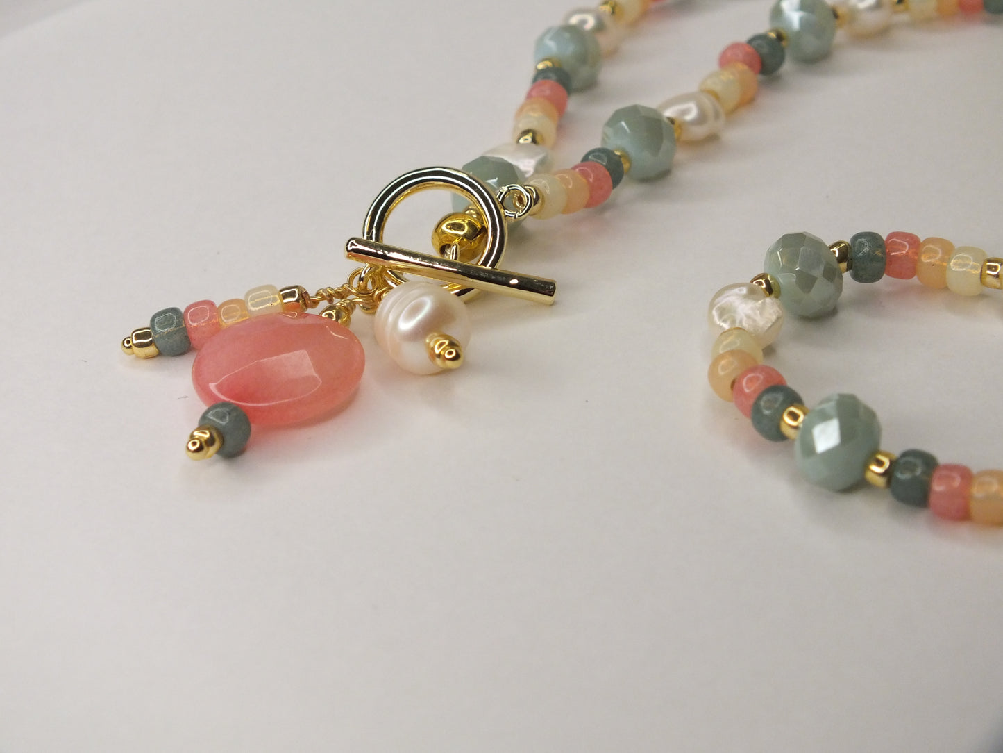 Soft green and peach necklace