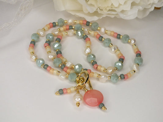 Soft green and peach necklace
