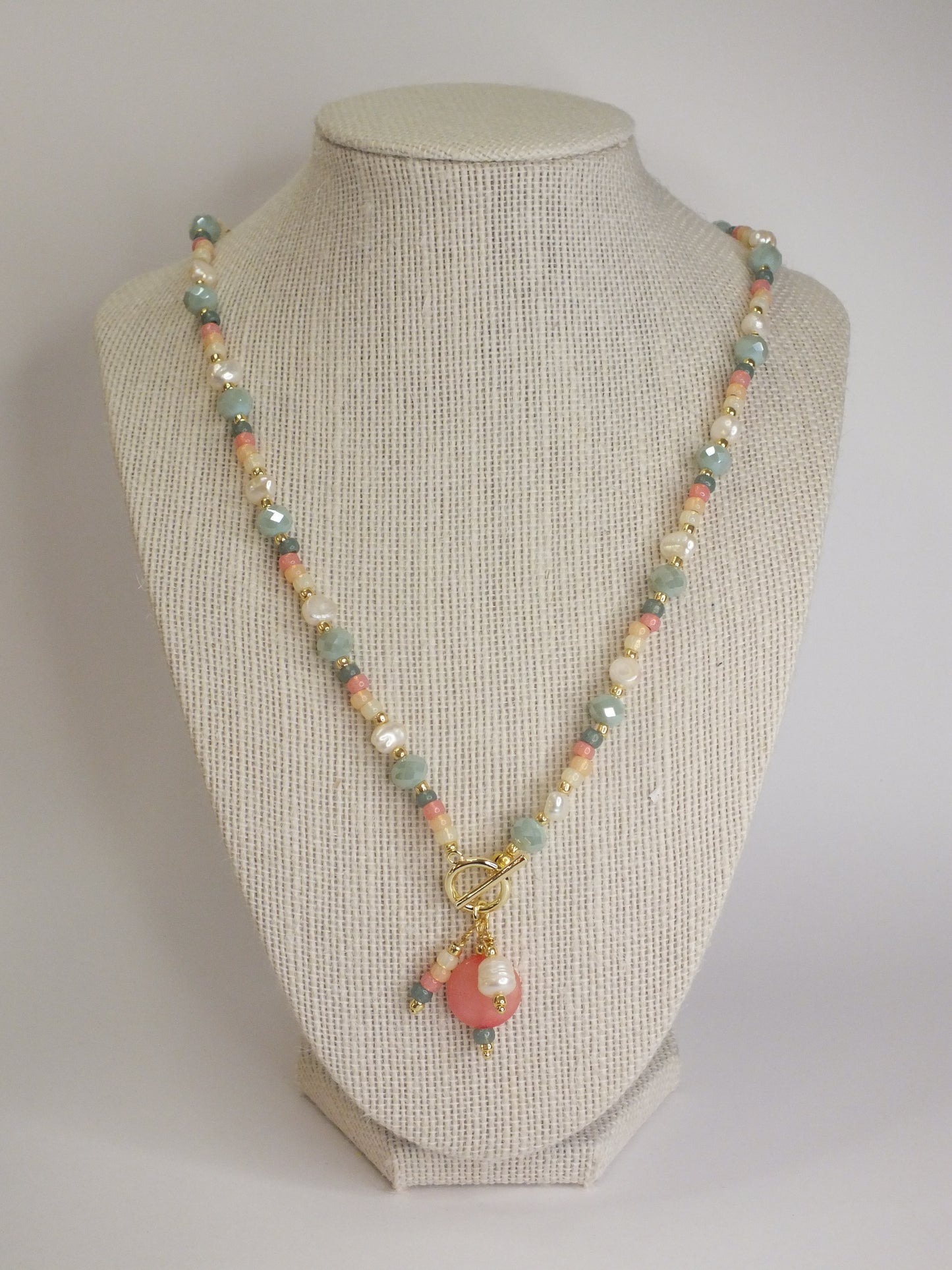Soft green and peach necklace